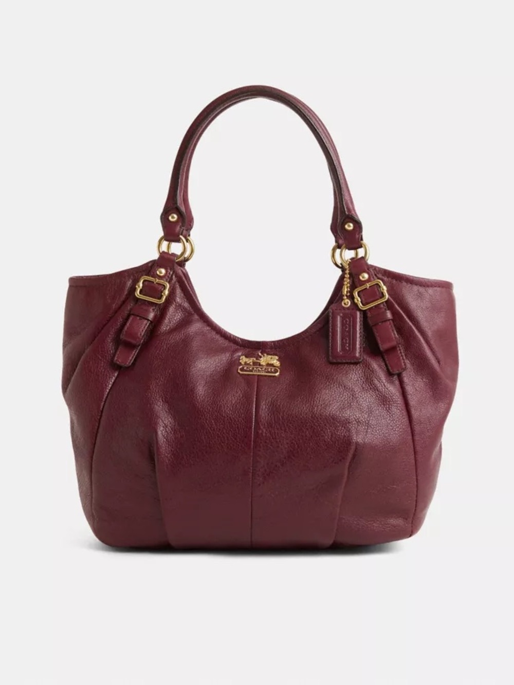 Coach Burgundy Pebbled Leather Shoulder Tote with Gold Hardware